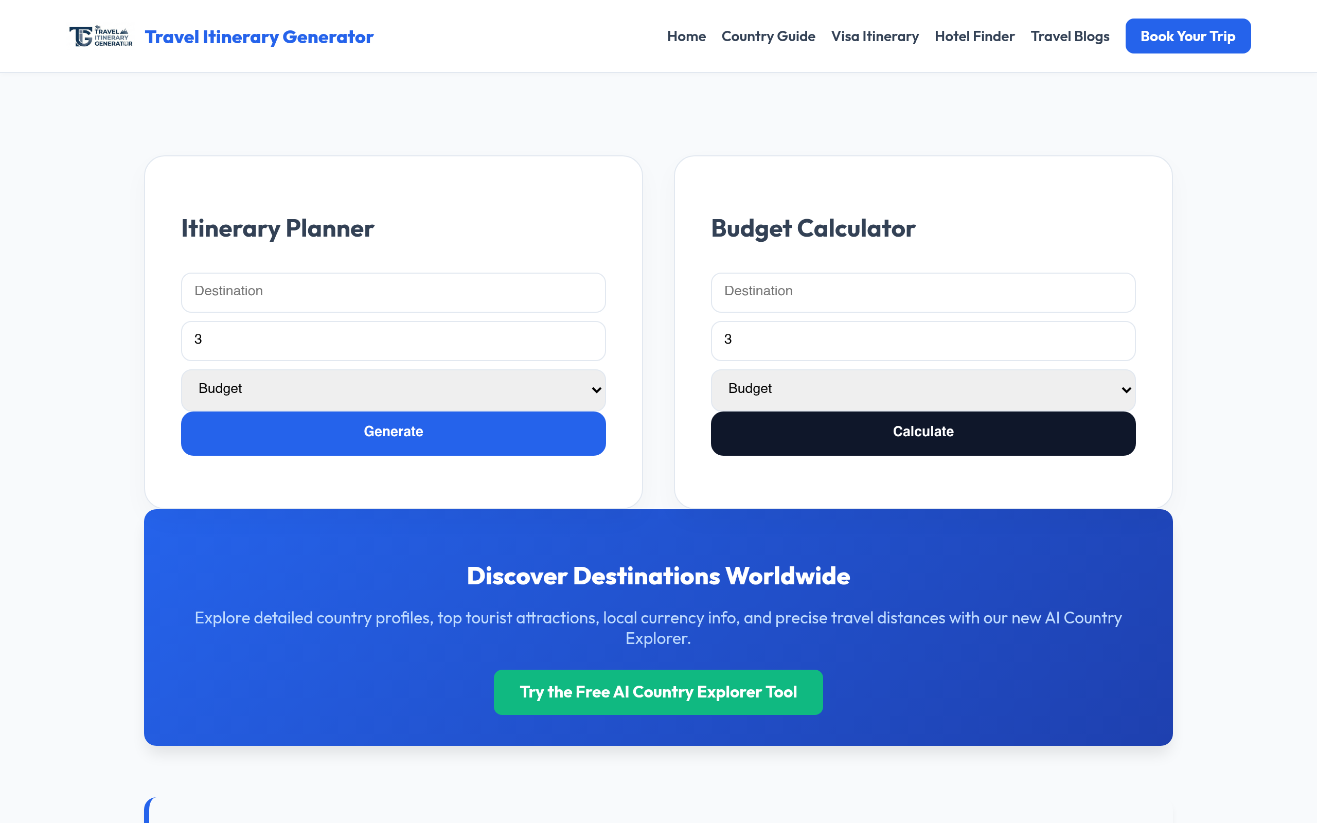 AI Travel Itinerary Generator Mockup